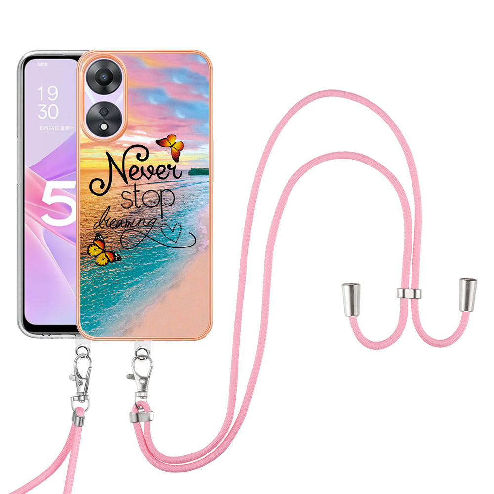 YB IMD Series-4 for Oppo A78 5G / A58 5G Electroplating TPU Cover IMD Marble Flower Pattern Phone Case with Lanyard - Never Stop Dreaming YB IMD Series-4 for Oppo A78 5G / A58 5G Electroplating TPU Cover IMD Marble Flower Pattern Phone Case with Lanyard - Never Stop Dreaming